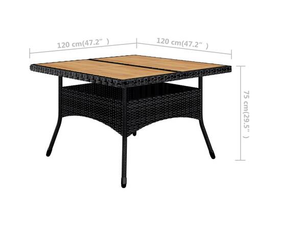 Set mobilier de grădină, 9 piese, negru, poliratan/lemn acacia, 11 image