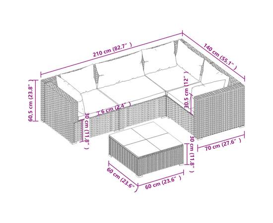 Set mobilier de grădină cu perne, 5 piese, maro, poliratan, 6 image