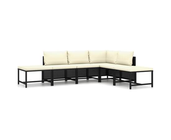 Set mobilier de grădină cu perne, 6 piese, negru, poliratan, 2 image