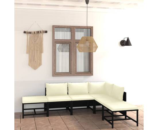 Set mobilier de grădină cu perne, 6 piese, negru, poliratan