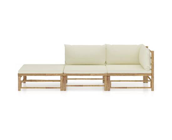 Set mobilier de grădină cu perne alb crem, 3 piese, bambus, 2 image
