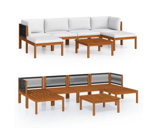 Set mobilier grădină cu perne, crem, 7 piese, lemn masiv acacia, 2 image