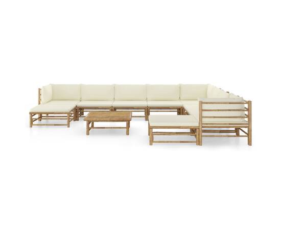 Set mobilier grădină cu perne alb crem, 11 piese, bambus, 2 image