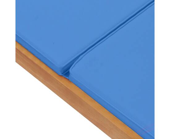 Șezlong cu pernă, albastru, lemn masiv de tec, 8 image