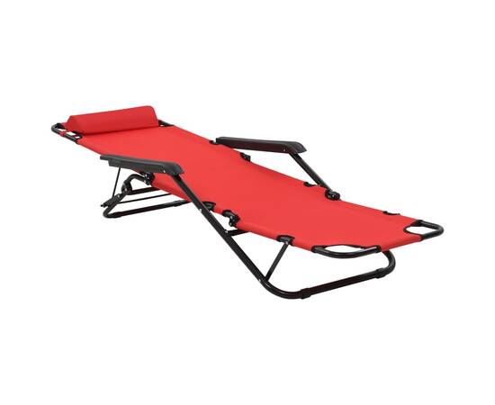 Șezlonguri de plajă pliabile suport picioare 2 buc. roșu oțel, 5 image