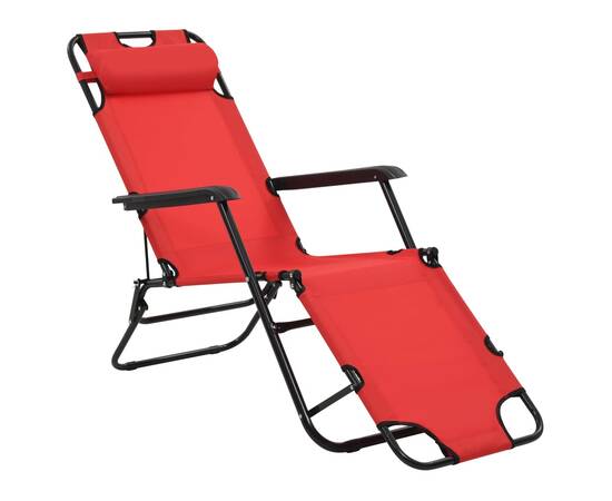 Șezlonguri de plajă pliabile suport picioare 2 buc. roșu oțel, 4 image