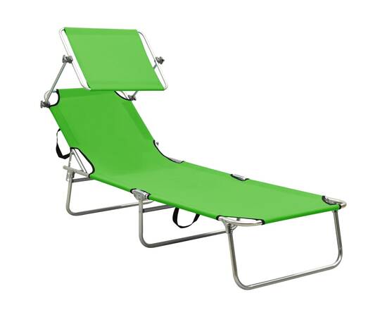Șezlong pliabil cu copertină, verde, aluminiu, 2 image