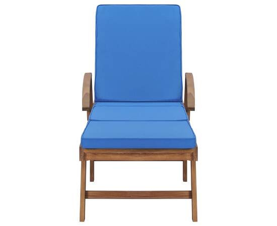 Șezlonguri cu perne, 2 buc., albastru, lemn masiv de tec, 3 image