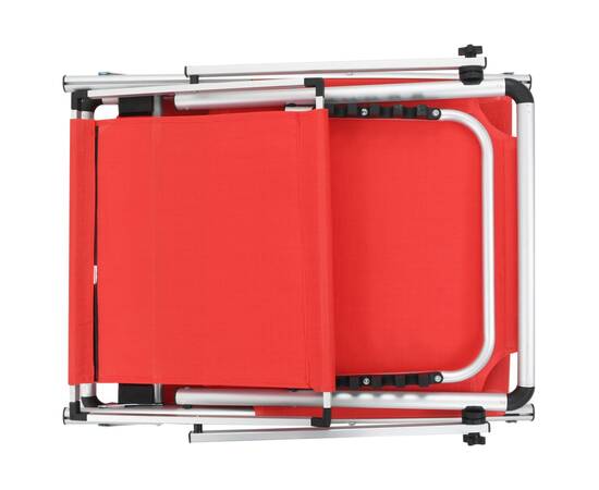 Șezlonguri pliabile cu acoperiș 2 buc. roșu, aluminiu&textilenă, 6 image