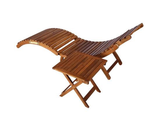 Șezlong de grădină cu masă și pernă, lemn masiv de acacia, 2 image