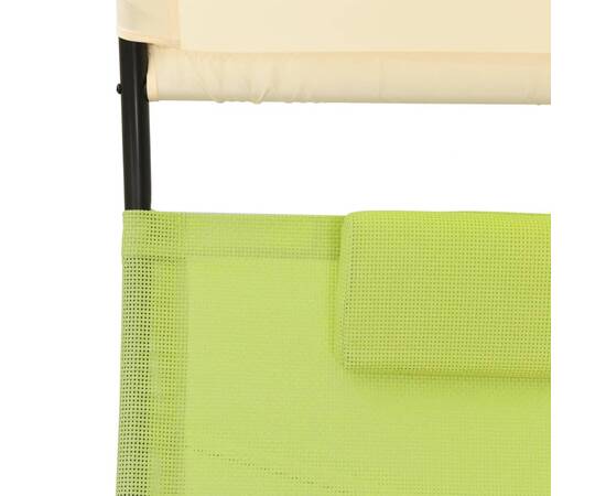Șezlong de plajă dublu cu baldachin, verde și crem, textilenă, 6 image