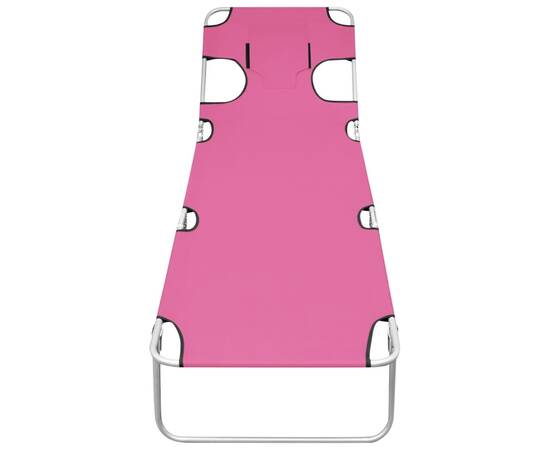 Șezlong pliabil cu tetieră, roz magenta, oțel, 2 image