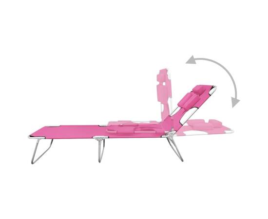 Șezlong pliabil cu tetieră, roz magenta, oțel, 6 image