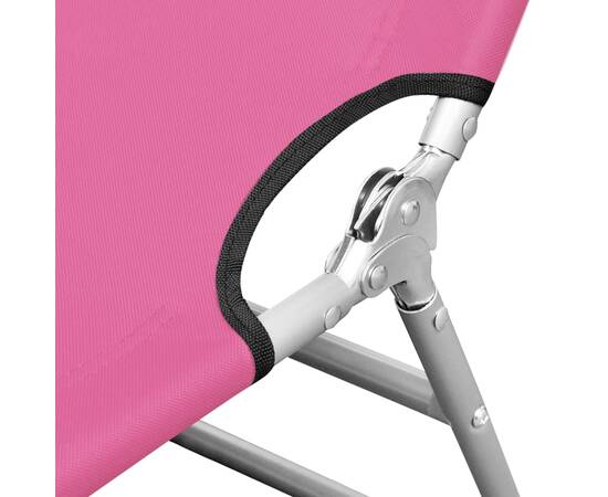 Șezlong pliabil cu tetieră, roz magenta, oțel, 3 image