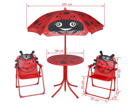 Set bistro pentru copii de grădină, cu umbrelă, 3 piese, roșu, 6 image