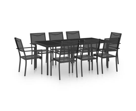 Set mobilier de exterior, 9 piese, oțel, 2 image