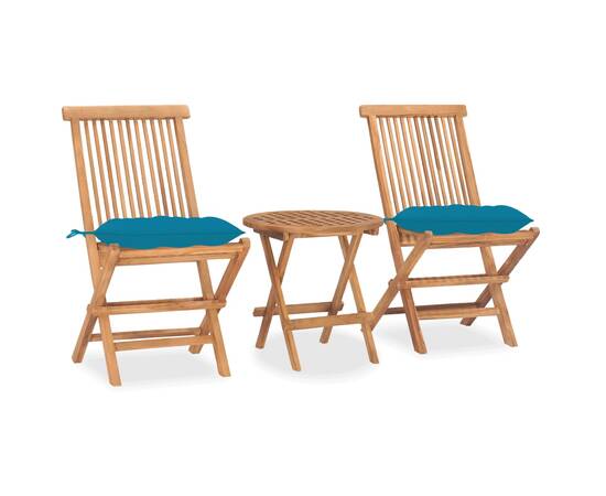 Set mobilier exterior pliabil cu pernă, 3 piese, lemn masiv tec