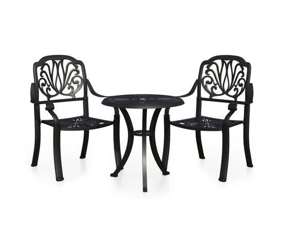 Set mobilier bistro, 3 piese, negru, aluminiu turnat, 2 image