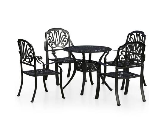 Set mobilier bistro, 5 piese, negru, aluminiu turnat, 2 image