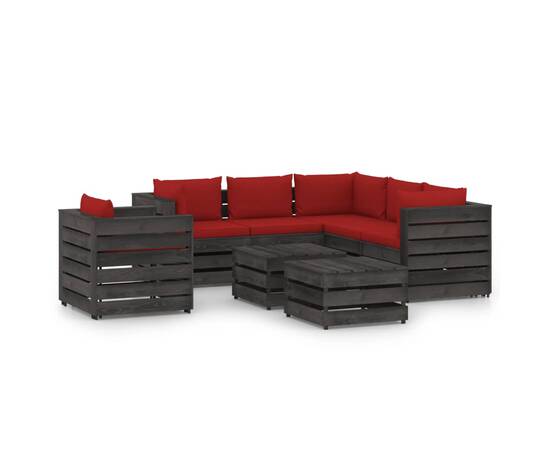 Set mobilier de grădină cu perne, 8 piese, gri, lemn tratat