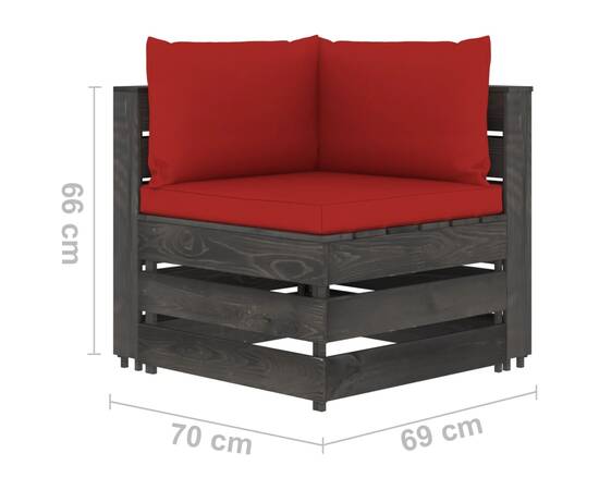 Set mobilier de grădină cu perne, 8 piese, gri, lemn tratat, 11 image