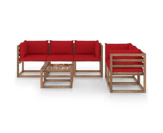 Set mobilier de grădină cu perne roșii, 6 piese, 2 image