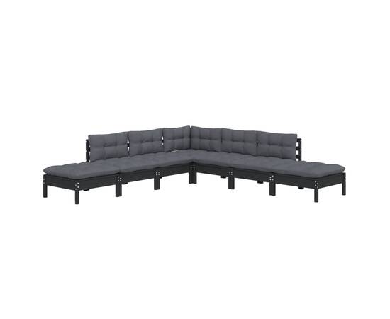 Set mobilier grădină cu perne, 7 piese, negru, lemn de pin, 3 image