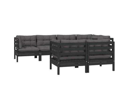 Set mobilier grădină cu perne, 7 piese, negru, lemn masiv pin, 3 image