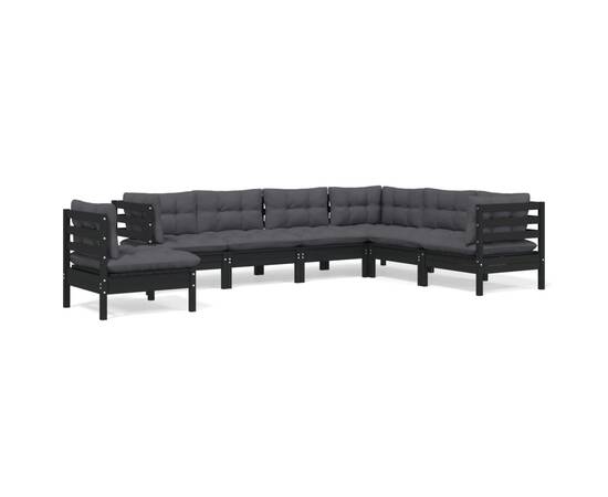 Set mobilier grădină cu perne, 7 piese, negru, lemn masiv pin, 2 image