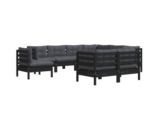 Set mobilier grădină cu perne, 9 piese, negru, lemn masiv pin, 3 image