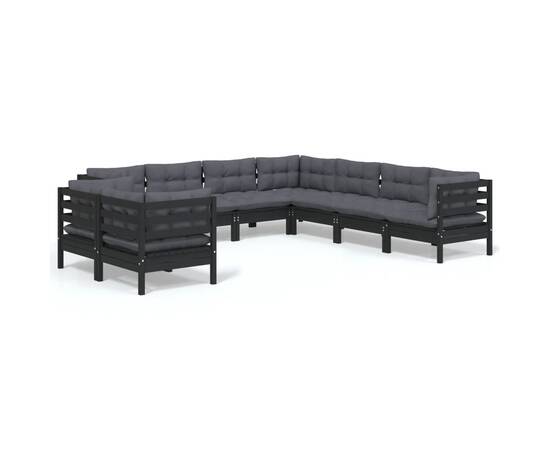 Set mobilier grădină cu perne, 9 piese, negru, lemn masiv pin, 2 image