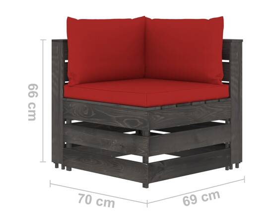 Set mobilier grădină cu perne, 5 piese, gri, lemn tratat, 9 image