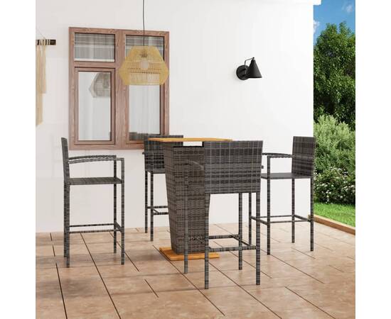 Set mobilier bar de grădină, 5 piese, gri