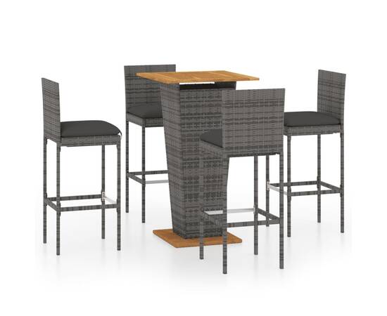 Set mobilier bar de grădină cu perne, 5 piese, gri, poliratan, 2 image