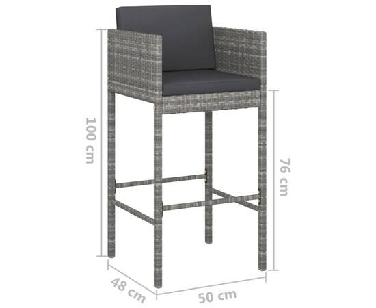 Set mobilier bar de grădină cu perne, 5 piese, gri, poliratan, 9 image