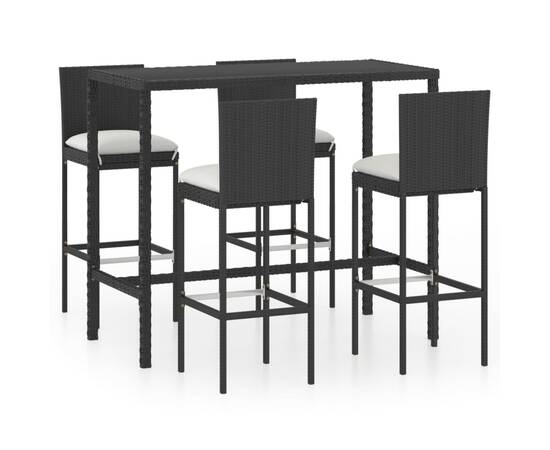 Set mobilier bar de grădină cu perne, 5 piese, negru, poliratan, 2 image