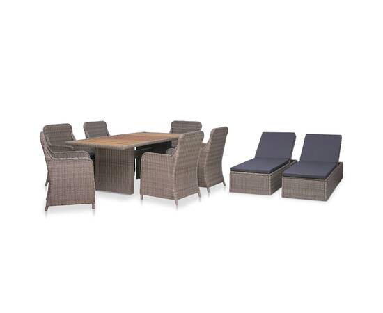 Set mobilier de exterior, 9 piese, maro, poliratan