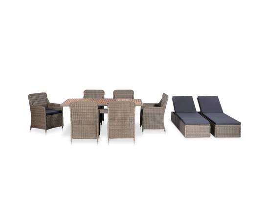 Set mobilier de exterior, 9 piese, maro, poliratan, 2 image