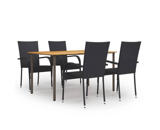 Set mobilier de grădină, 5 piese, negru, poliratan