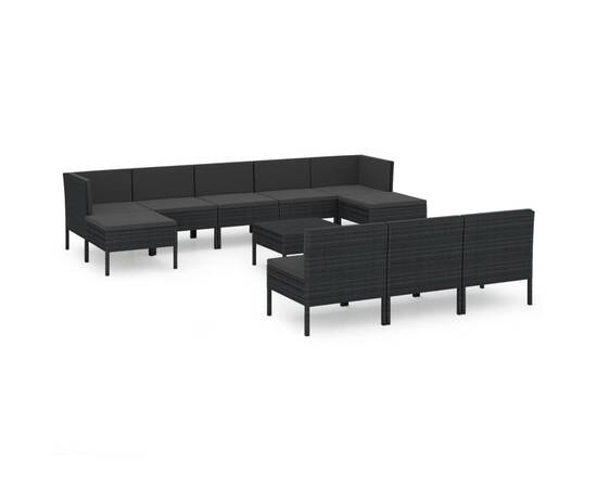 Set mobilier de grădină cu perne, 11 piese, negru, poliratan, 2 image