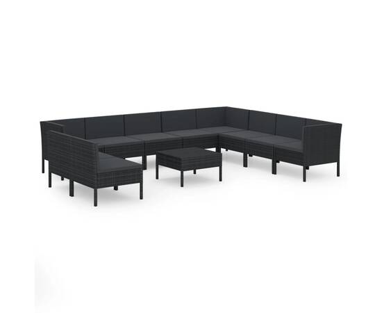 Set mobilier de grădină cu perne, 11 piese, negru, poliratan, 2 image