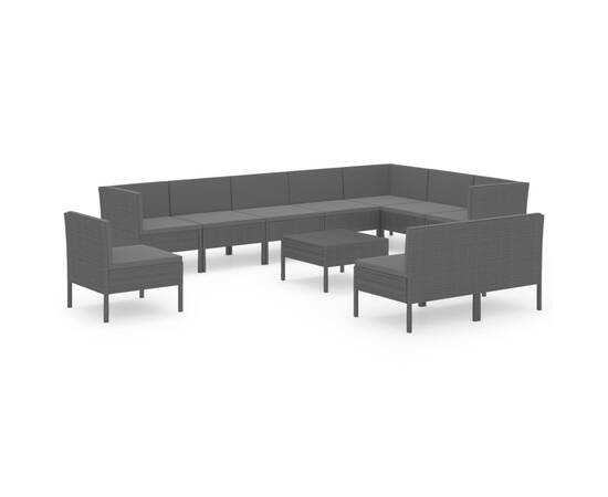 Set mobilier de grădină cu perne, 11 piese, negru, poliratan, 2 image