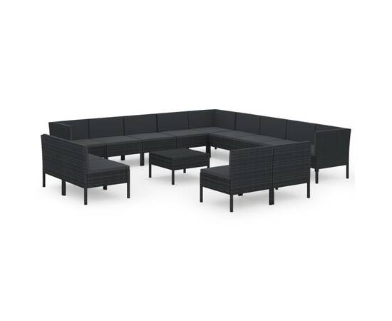 Set mobilier de grădină cu perne, 14 piese, negru, poliratan, 2 image