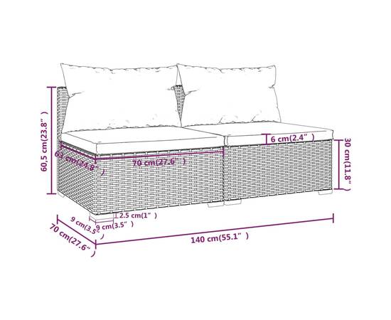 Set mobilier de grădină cu perne, 2 piese, maro, poliratan, 5 image