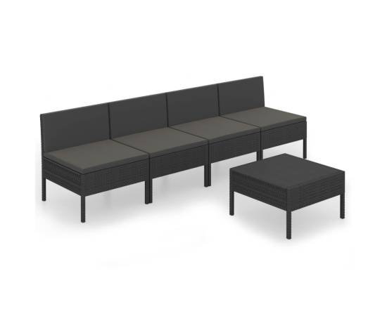 Set mobilier de grădină cu perne, 5 piese, negru, poliratan, 2 image