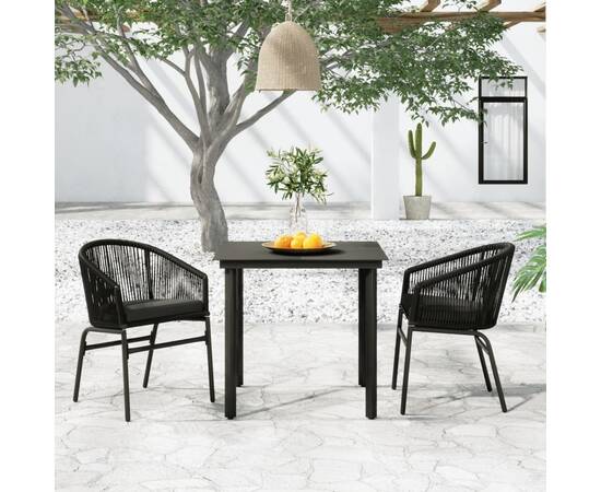 Set de mobilier pentru grădină, 3 piese, negru