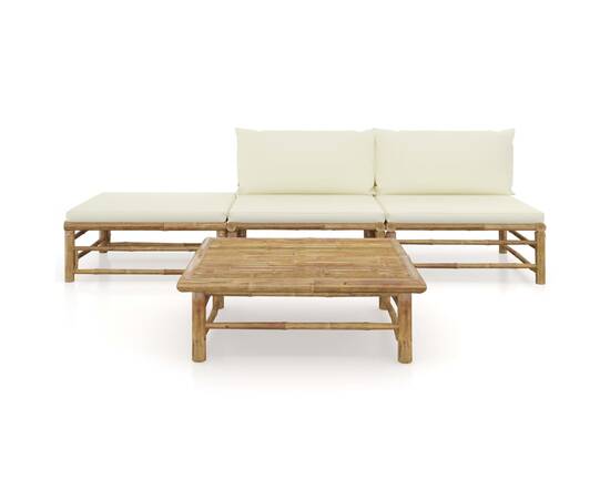 Set mobilier de grădină, 4 piese, perne alb crem, bambus, 2 image