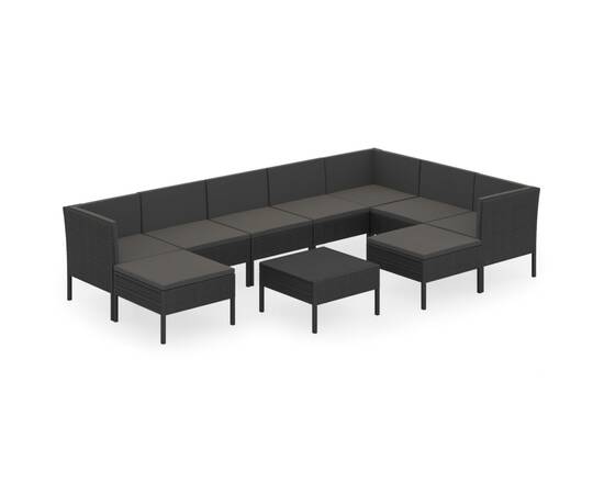 Set mobilier de grădină cu perne, 10 piese, negru, poliratan, 2 image