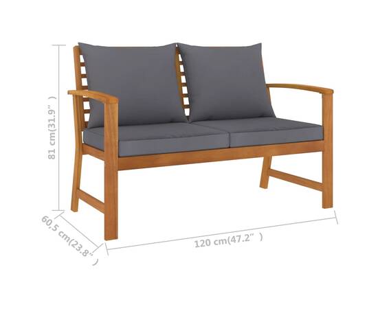 Set mobilier de grădină cu perne, 3 piese, lemn masiv acacia, 8 image