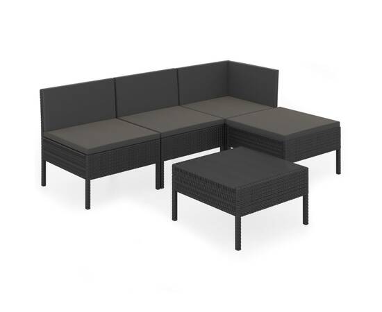 Set mobilier de grădină cu perne, 5 piese, negru, poliratan, 2 image